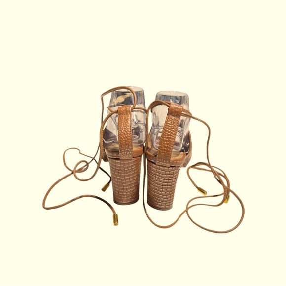 KAANAS Brown and Gold Leather Embossed Leather Zaria Cage Sandal size 10 - Picture 6 of 11